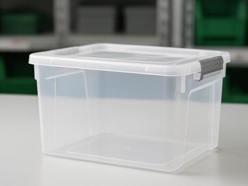 Transparente Multifunktionsbox mit Deckel in einem modernen Lagerregal