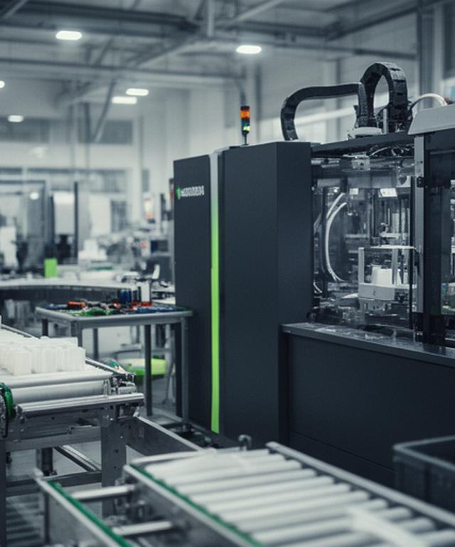 Moderne Kunststoffproduktion in einer Zürcher Fabrikhalle mit Präzisionsmaschinen und hellen Arbeitsplätzen